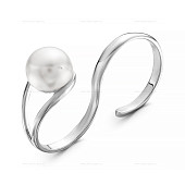 Двойное кольцо из серебра с белой речной жемчужиной 9 мм